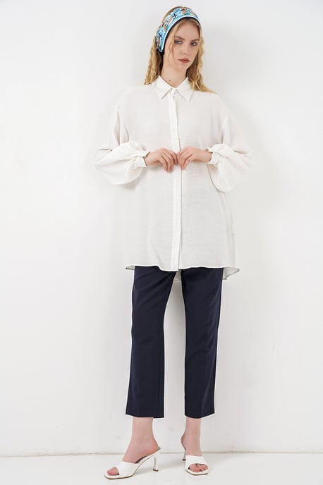 Oversized Textuur Lange Blouse met Shirtkraag - Image 2