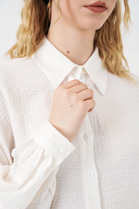 Oversized Textuur Lange Blouse met Shirtkraag - Image 5