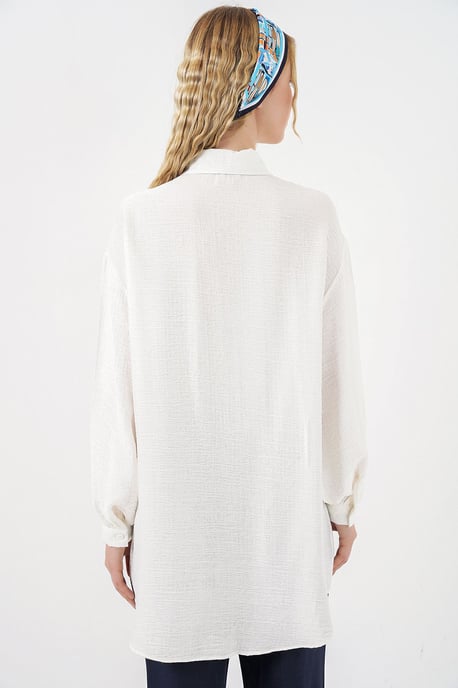 Oversized Textuur Lange Blouse met Shirtkraag - Image 6