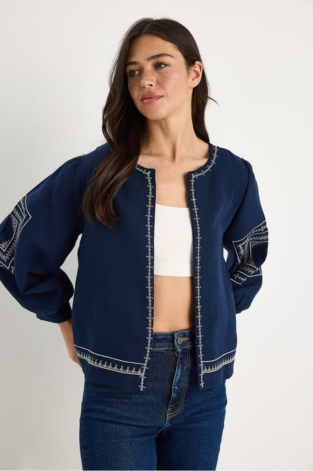 Broderad Crew Neck Casual Jacka - Image 2