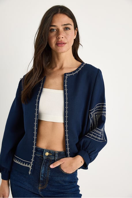 Broderad Crew Neck Casual Jacka - Image 3