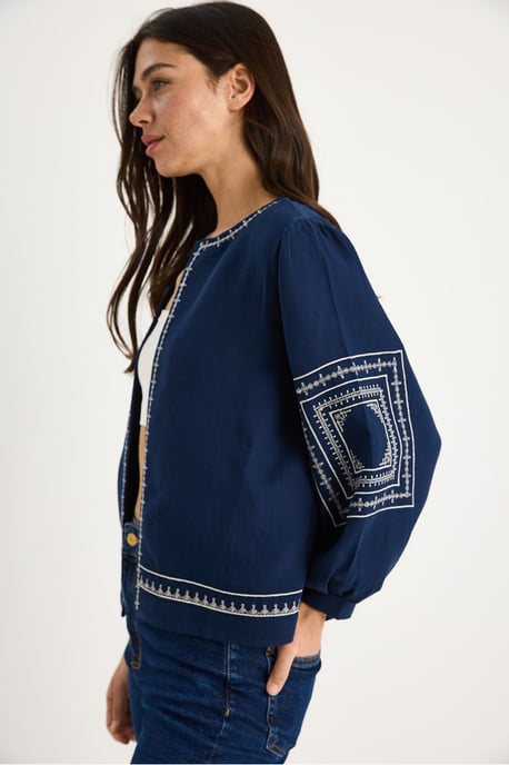 Broderad Crew Neck Casual Jacka - Image 4