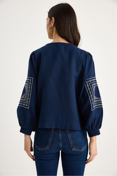 Broderad Crew Neck Casual Jacka - Image 6