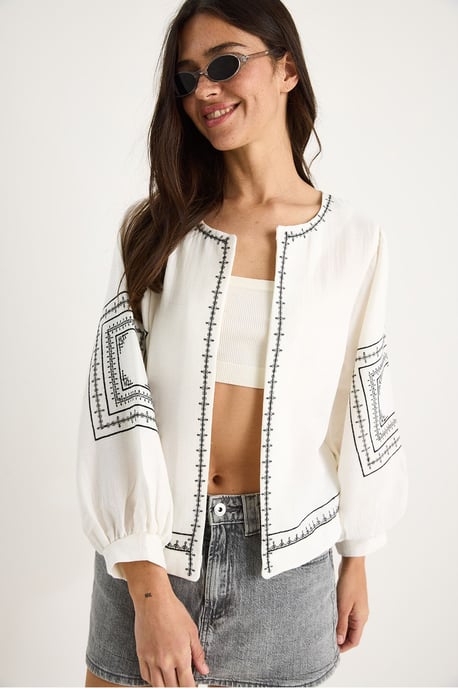 Embroidered Crew Neck Casual Jacket - Image 4