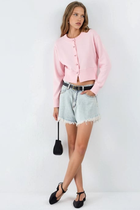 Casual Crew Neck Gebuttonde Crop Jasje - Image 4