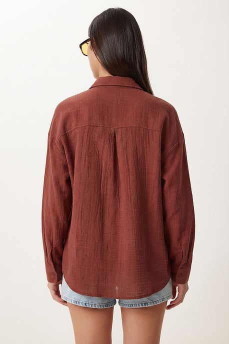 Overgrote Geweven Katoenen Shirt met Zak - Image 5
