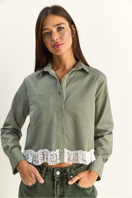 Striped Crop Shirt with Button Closure - Image 2