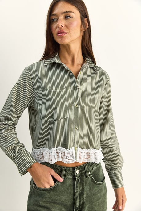 Striped Crop Shirt with Button Closure - Image 3