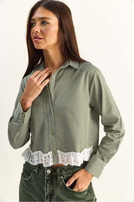 Striped Crop Shirt with Button Closure - Image 4