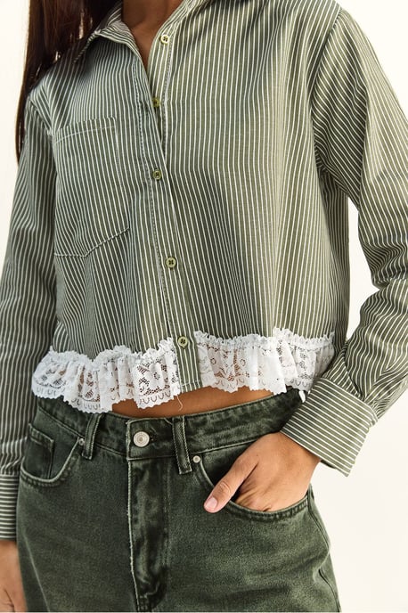 Striped Crop Shirt with Button Closure - Image 6