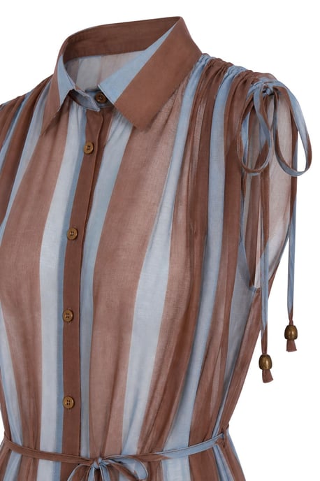 Gestreepte Mouwloze Blouse met Knoopsluiting en Strikdetail - Image 2