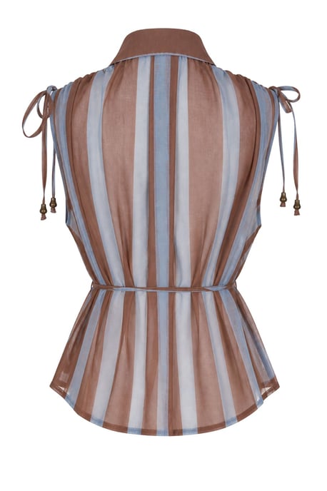Gestreepte Mouwloze Blouse met Knoopsluiting en Strikdetail - Image 3