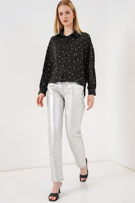 Oversized Long Sleeve Printed Shirt with Pocket - Image 2