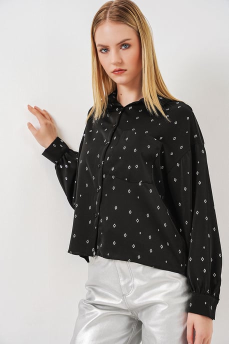 Oversized Long Sleeve Printed Shirt with Pocket - Image 3