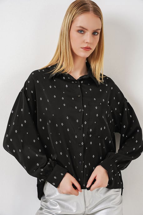 Oversized Long Sleeve Printed Shirt with Pocket - Image 4