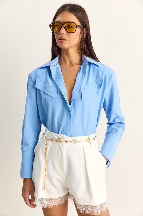 Casual Lange Mouwen Knopsluiting Poplin Shirt met Pocket - Image 2