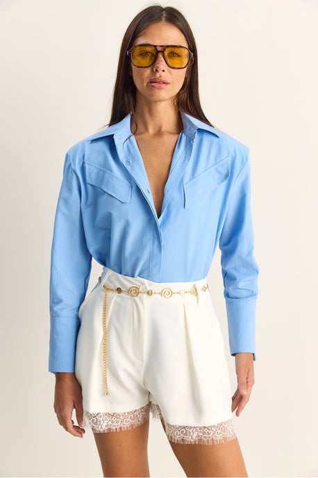 Casual Lange Mouwen Knopsluiting Poplin Shirt met Pocket - Image 3