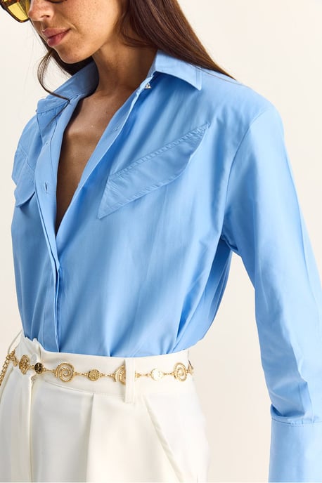 Casual Lange Mouwen Knopsluiting Poplin Shirt met Pocket - Image 5