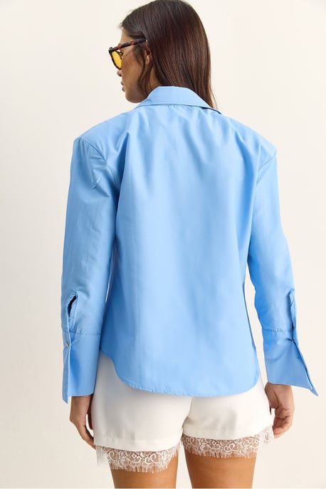 Casual Lange Mouwen Knopsluiting Poplin Shirt met Pocket - Image 6