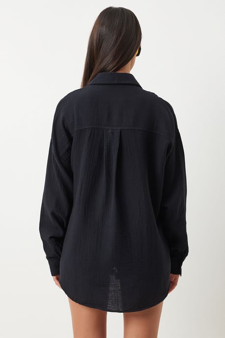 Overgrote Geweven Katoenen Shirt met Zak - Image 4