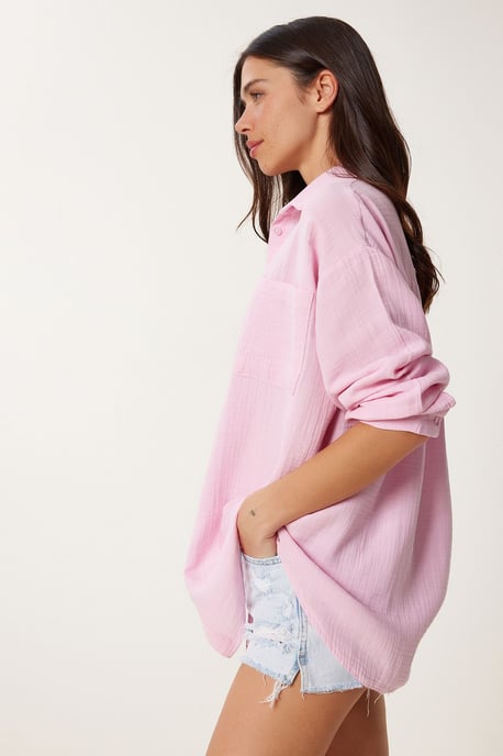 Overgrote Geweven Katoenen Shirt met Zak - Image 3