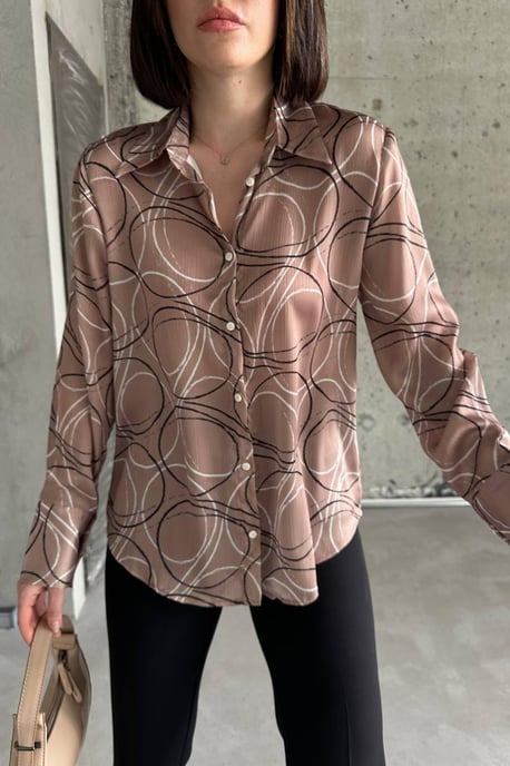 Geometriskt Mönstrad Långärmad Skjorta med Knappar - Image 3