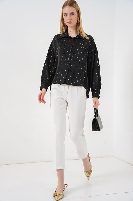 Oversized Long Sleeve Printed Shirt with Pocket - Image 2