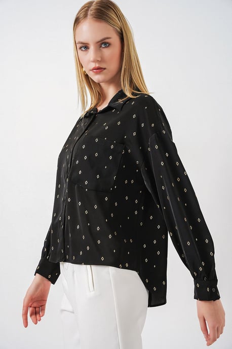 Oversized Long Sleeve Printed Shirt with Pocket - Image 3