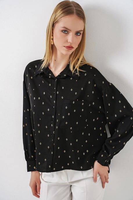 Oversized Long Sleeve Printed Shirt with Pocket - Image 4