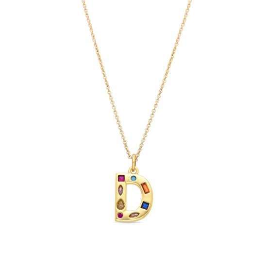 Luxenterhalsband med flerfärgade zirkoner 18k guldfinish - Alfabet - Image 1