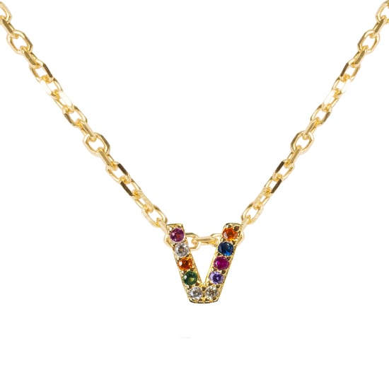 Luxenter Sterling Zilver 925 collier met Veelkleurige Zirkonia afgewerkt in 18K geel goud - Alfabet - Image 1