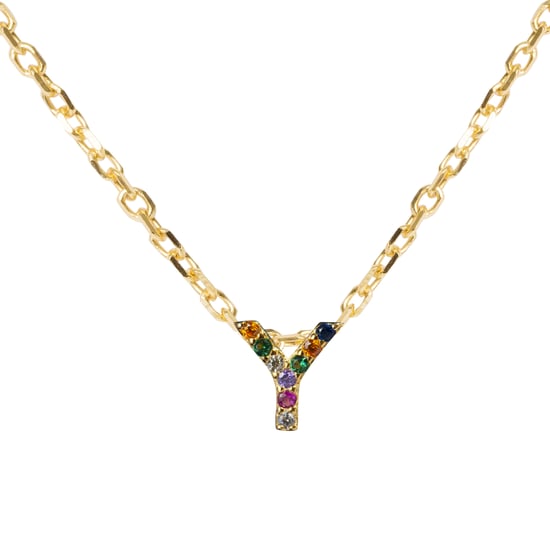 Luxenter Sterling Zilver 925 collier met Veelkleurige Zirkonia afgewerkt in 18K geel goud - Alfabet - Image 1