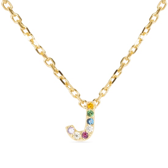 Luxenter Sterling Zilver 925 collier met Veelkleurige Zirkonia afgewerkt in 18K geel goud - Alfabet - Image 1