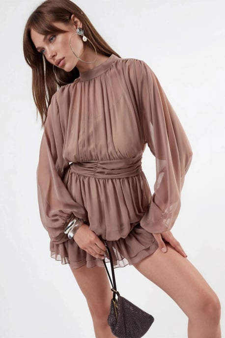 Frilly Turtleneck Mini Dress - Image 3