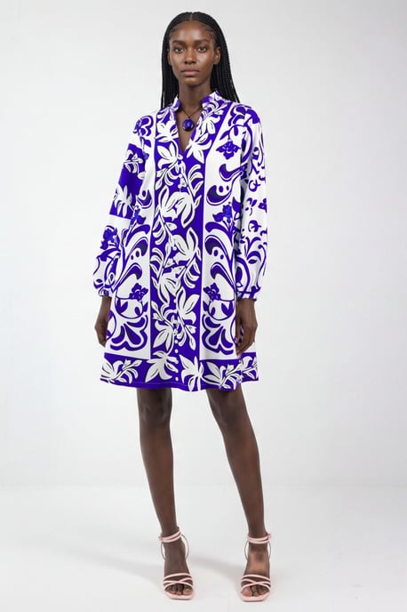 Bloemrijke V-hals Mini Hemdress met Ceintuur - Image 5
