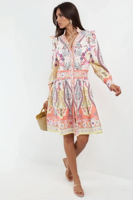 Fleurige Paisley V-Hals Mini Skater Jurk - Image 2