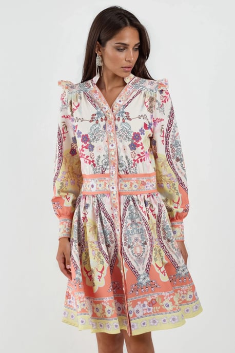 Fleurige Paisley V-Hals Mini Skater Jurk - Image 6