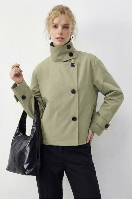 Korte Trenchcoat met Mandarijnkraag - Image 3