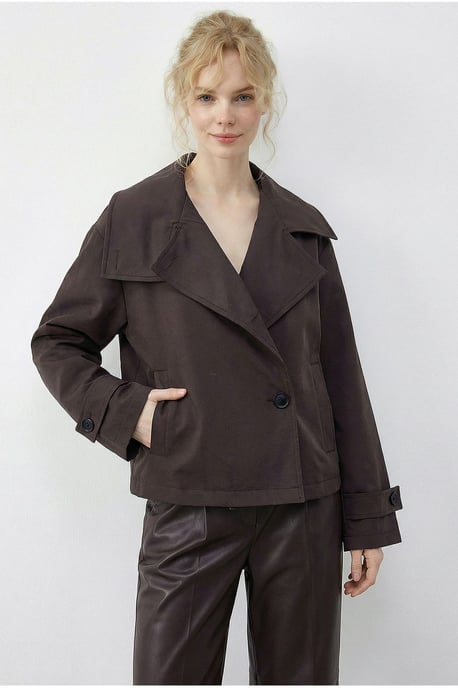Korte Mandarin Kraag Trenchcoat - Image 5