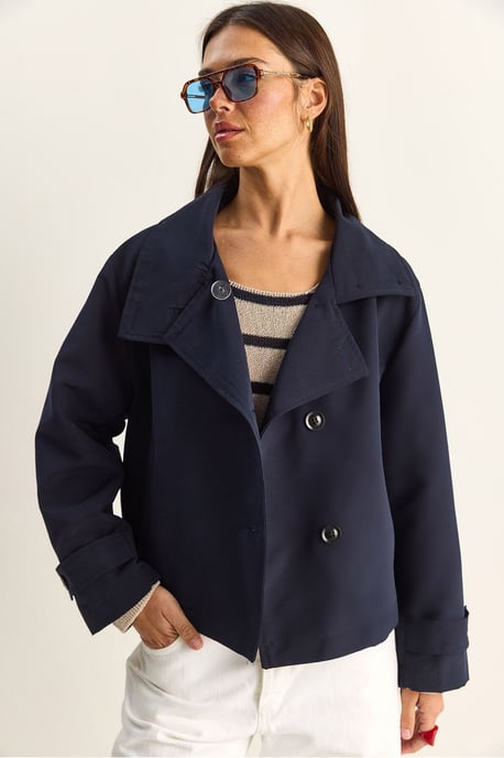 Korte trenchcoat met mandarinakraag - Image 2