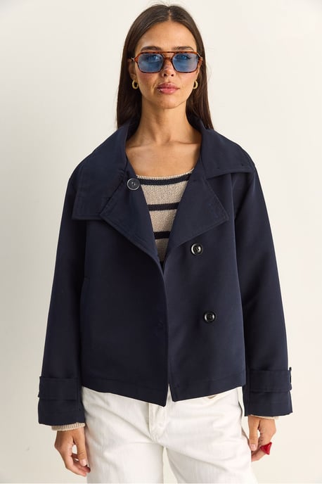 Korte trenchcoat met mandarinakraag - Image 3