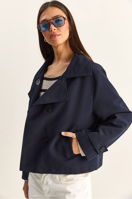 Korte trenchcoat met mandarinakraag - Image 5