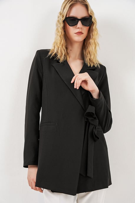 Long Tie Closure Shawl Collar Blazer - Image 4