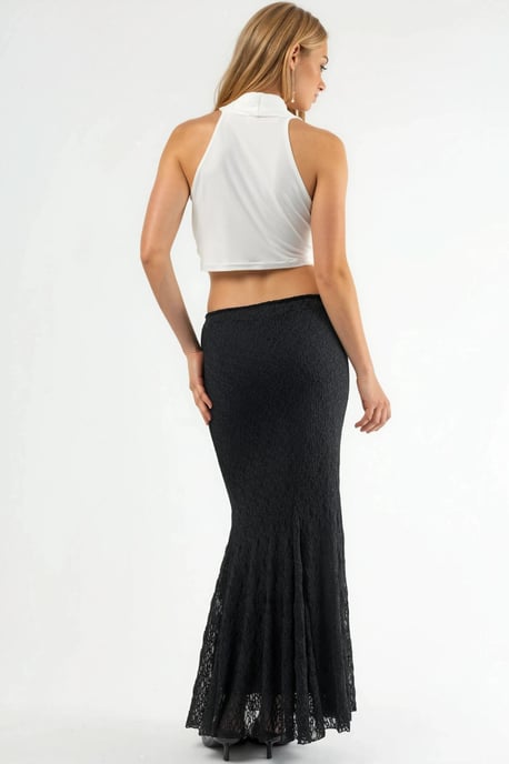 Hoge Taille Kanten Maxi Rok met Split - Image 2