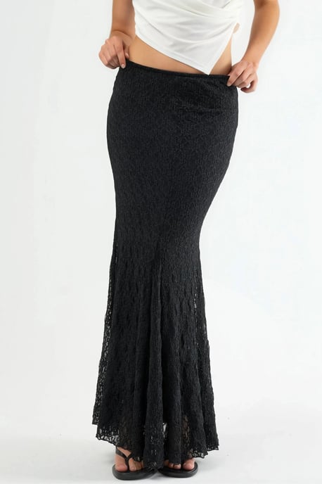 Hoge Taille Kanten Maxi Rok met Split - Image 3