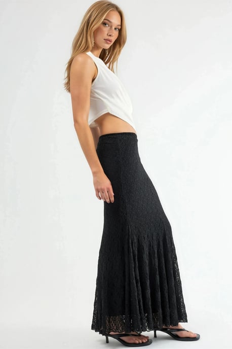 Hoge Taille Kanten Maxi Rok met Split - Image 4