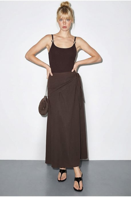 Hoge Taille A-Lijn Wrap Rok met Strikdetail - Image 2