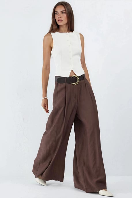 Hoge Taille Wijde Pantalon met Plooien - Image 4