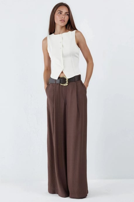 Hoge Taille Wijde Pantalon met Plooien - Image 6