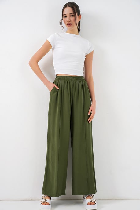 Brede Pijpen Broek met Elastische Taille - Image 3